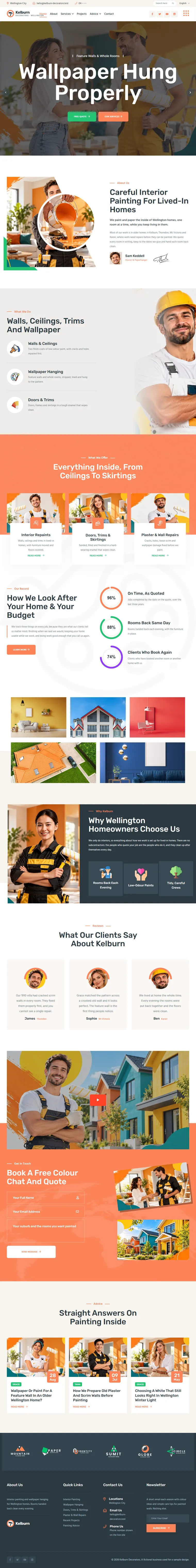 Full home page of the Kelburn Decorators painting website design