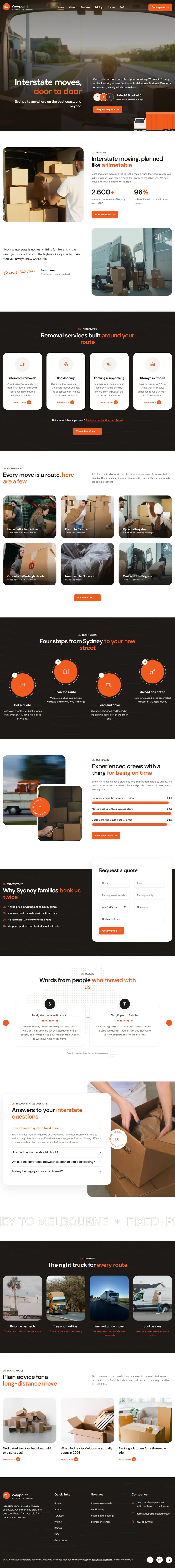 Full home page of the Waypoint Interstate Removals removalists website design