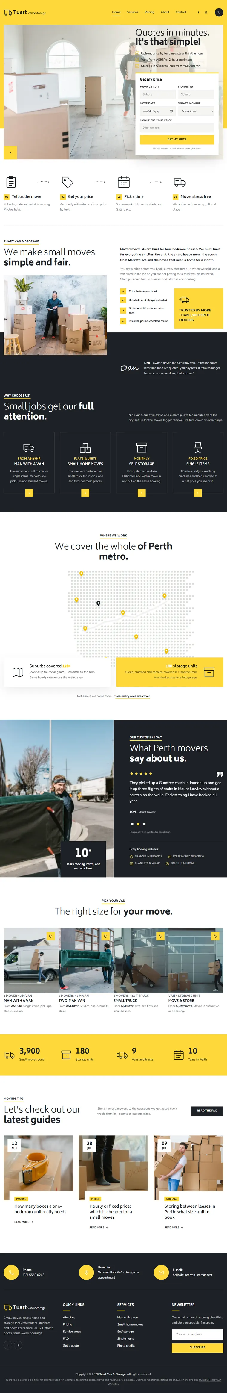 Full home page of the Tuart Van & Storage removalists website design