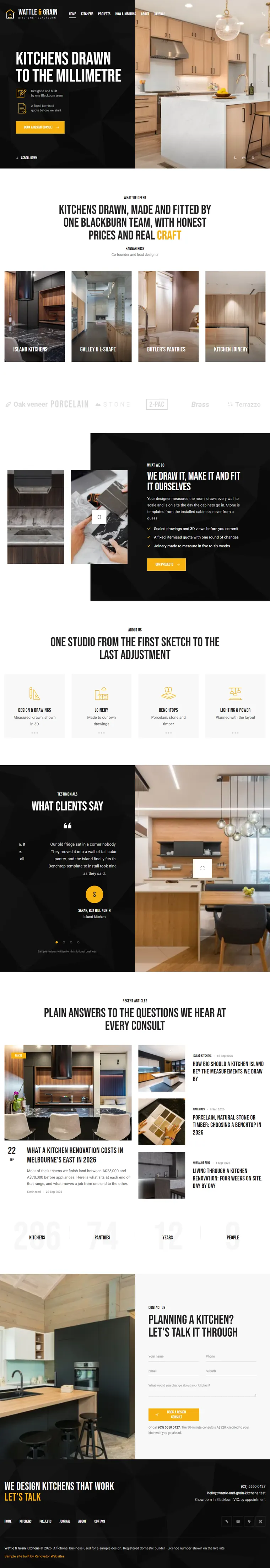 Full home page of the Wattle & Grain Kitchens renovation website design