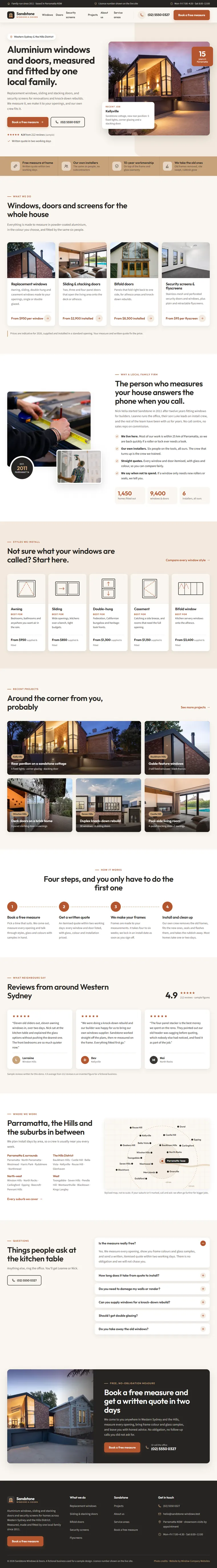 Full home page of the Sandstone Windows & Doors windows & doors website design