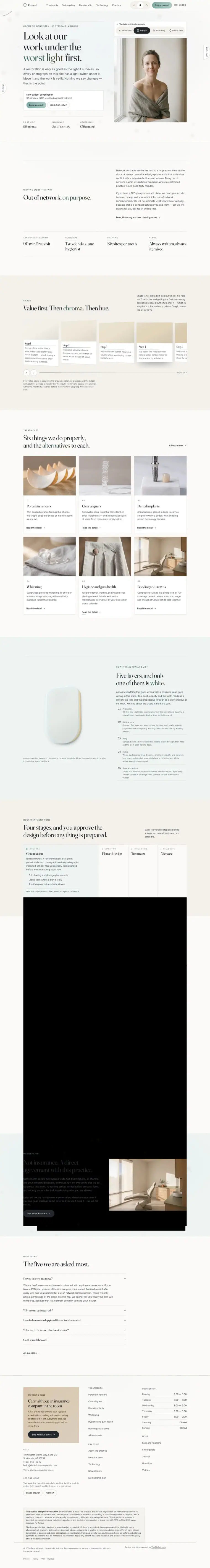 Full home page of the Enamel Studio dental website design