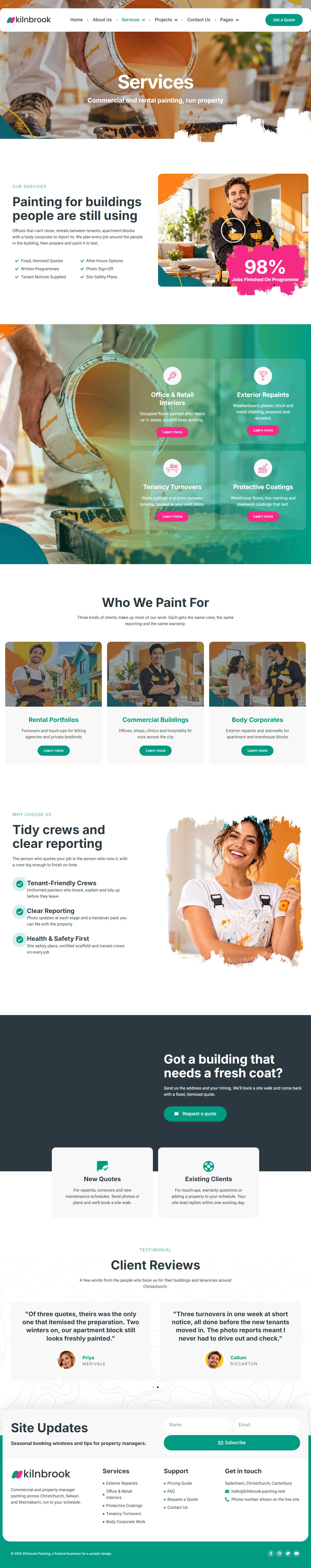 The services page of the Kilnbrook Painting painting website design