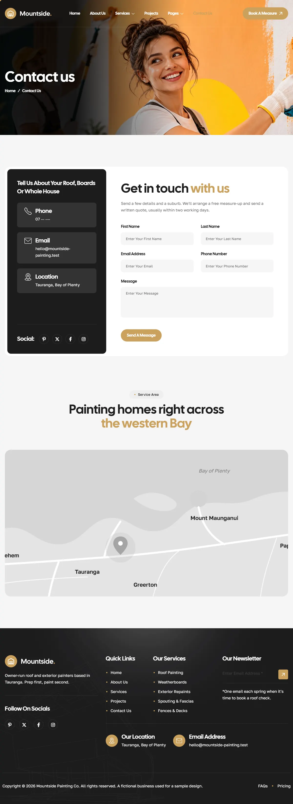 The contact us page of the Mountside Painting Co. painting website design
