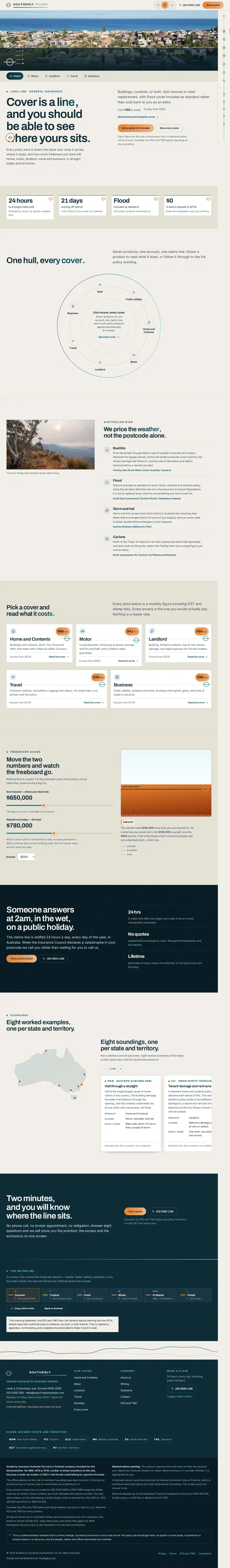 The home page of the Southerly general insurance website design